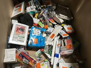 Gaylord with assorted Lighthing, plumbing, accessories and more open pkgs ustomer returns various conditiond see pictures