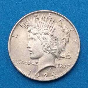 lot 10 image: 1924 Peace Silver Dollar, Unc.
