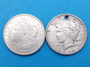 lot 18 image: 2 Silver Dollars--1921-D Morgan, High Grade & 1922-D Peace
