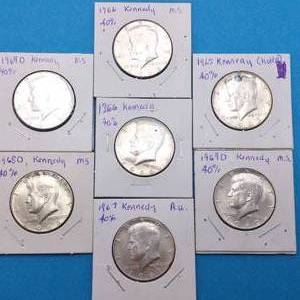lot 21 image: (7) 40% BU Kennedy Half Dollars--1.03 Troy Oz Total Actual Silver Weight