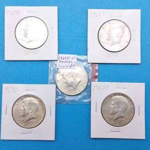 lot 22 image: (5) 40% Silver Kennedy Half Dollars, BU