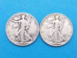lot 24 image: 2 Walking Liberty Half Dollars, 90% Silver-1938 & 1944