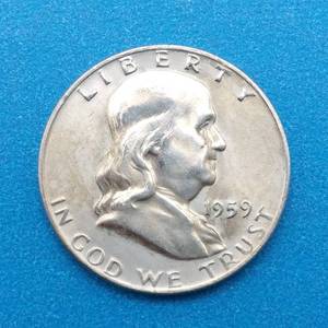lot 28 image: 1959 Franklin Half Dollar, BU, 90% Silver