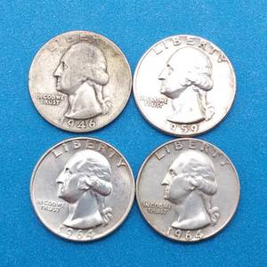 lot 31 image: 4 Washington Quarters, 90% Silver