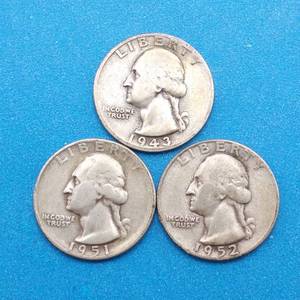 lot 32 image: 3 Washington Quarters, 1943-S, 1951-S & 1952-S, 90% Silver