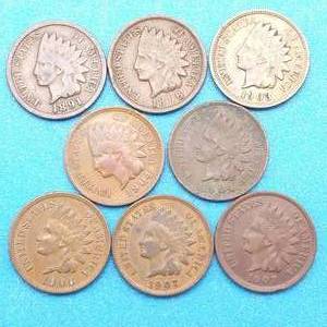 lot 41 image: 8 Indianhead Cents, VG or Better, 1891, 1896, 1903, (2) 1904, 1906 & (2) 1907