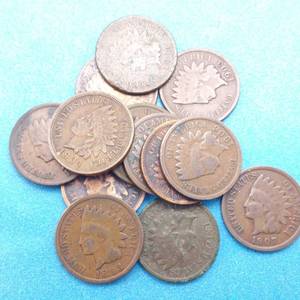 lot 44 image: 13 Indianhead Cents--All Different Dates