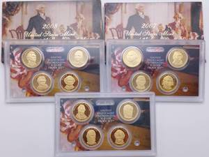 lot 60 image: 3 US Presidential $1 Proof Sets, 2007, 2008 & 2009