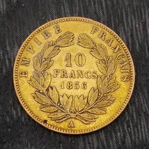 lot 0C image: 1856 A 10 Francs Napoleon III Gold Coin