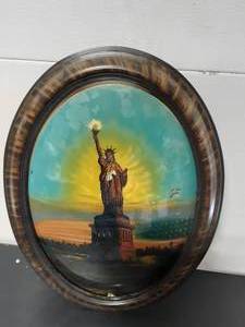 lot 8 image: 23x17 Reverse Painted Statue Of Liberty On Convex Glass