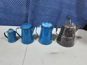 lot 11 image: 4-Enamel Coffee Pots