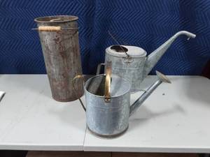 lot 15 image: 3-Galvanized Pieces-Watering Cans & Coal Pail