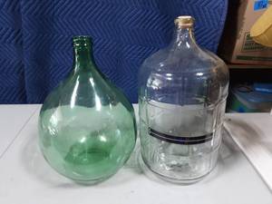 lot 17 image: Glass Carboy & Light Green Glass Bottle
