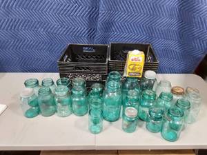 lot 21 image: 2-Crates Of Old blue Glass & Ball Jars
