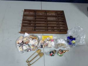 lot 23 image: Small Shadow BoxTray & Bags Of Miniatures, Marbles & Misc