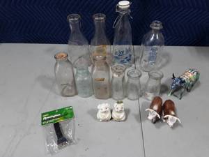 lot 27 image: Collection Of Dairy Bottles, Cows, Pigs, Salt & Pepper