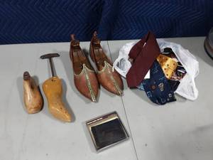 lot 32 image: Shoes, Shoe Stretchers, Bag Of Neck Ties, Wallet