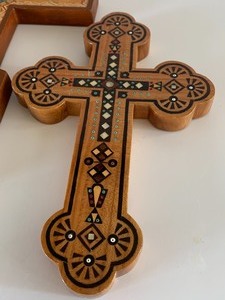lot 41 image: Two Rizba Wooden Crosses w Inlaid Design