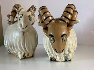 lot 67 image: Pair of Ceramic Ram Figurines by Yaroslav Ignatievich Sheremeta