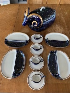 lot 78 image: Ceramic Ram Server and Coordinating Dishes