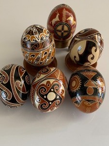 lot 316 image: Six Trypillian Style Ukrainian Easter Eggs