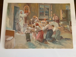 lot 261 image: Religious Unframed Art Blessing of Easter Breakfast by N. Antochy