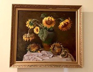 lot 4A image: Beautiful Sunflower Themed Oil on Canvas Painting