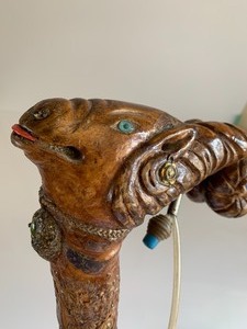 lot 195 image: Carved Ram Figurine Walking StickCane