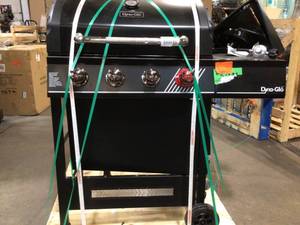 lot 24 image: Lot of 2 grills Dyna- Glo 4-Burner Propane Gas Grill in Matte Black with SearPlus Sear Burner (both have damages and dents) customer returns see all pictures