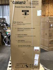 lot 26 image: Galanz 29 in. W 16.0 cu. ft. French Door Refrigerator in Stainless Steel, Ice Maker customer return see all pictures