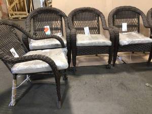 lot 35 image: StyleWell Mix and Match Stackable Brown Resin Wicker Outdoor Patio Lounge Chair with Beige Cushion see all pictures