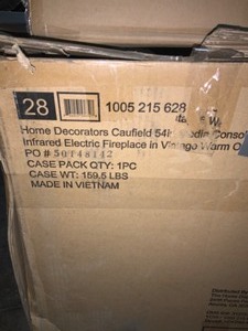 HOME DECORATORS COLLECTION CAUFIELD 54 IN. MEDIA CONSOLE INFRARED ELECTRIC FIREPLACE IN VINTAGE WARM OAK. SEE PICTURES