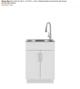ASSORTED GLACIER BAY BATHROOM VANITY COMBO & LAUNDRY SINK CABINETS. VARIOUS CONDITIONS. SEE PICTURES