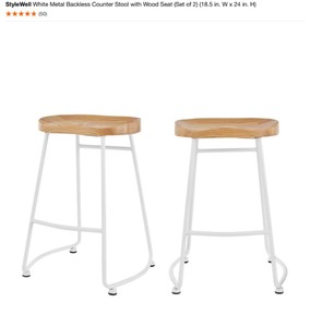 STYLEWELL WHITE METAL BACKLESS COUNTER STOOL WITH WOOD SEAT (SET OF 2) (18.5 IN. W X 24 IN. H). SEE PICTURES
