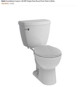 DELTA FOUNDATIONS 2-PIECE 1.28 GPF SINGLE FLUSH ROUND FRONT TOILET IN WHITE. SEE PICTURES