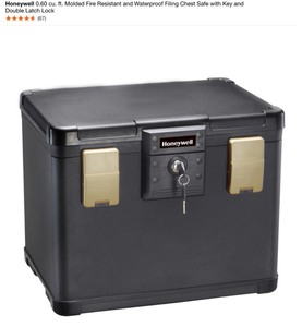 HONEYWELL 0.60 CU. FT. MOLDED FIRE RESISTANT AND WATERPROOF FILING CHEST SAFE WITH KEY AND DOUBLE LATCH LOCK. SEE PICTURES