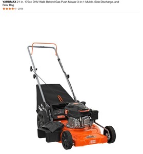 YARDMAX 21 IN. 170CC OHV WALK BEHIND GAS PUSH MOWER 3-IN-1 MULCH, SIDE DISCHARGE, AND REAR BAG. SEE PICTURES
