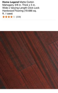 24 CASES OF HOME LEGEND Matte Corbin Mahogany 38 in. Thick x 5 in. Wide x Varying Length Click Lock Hardwood Flooring (19.686 sq. ft.  case) NEW