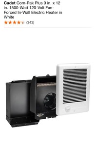 CADET Com-Pak Plus 9 in. x 12 in. 1500-Watt 120-Volt Fan-Forced In-Wall Electric Heater in White