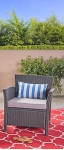 NOBLE HOUSE St. Lucia Gray Armed Wicker Outdoor Lounge Chair with Silver Cushion. See Pictures