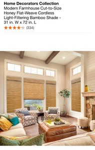 HOME DECORATORS COLLECTION Modern Farmhouse Cut-to-Size Honey Flat-Weave Cordless Light-Filtering Bamboo Shade - 31 in. W x 72 in. L. See Pictures