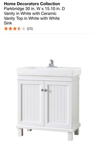 HOME DECORATORS COLLECTION Parkbridge 30 in. W x 15.10 in. D Vanity in White with Ceramic Vanity Top in White with White Sink. See Pictures