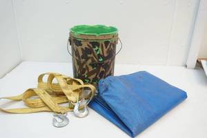 lot 160 image: bucket, tarp, tow strap