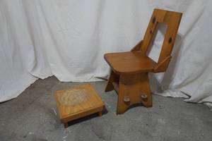 lot 185 image: Wooden chair with footstool