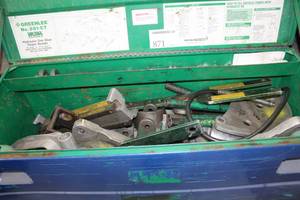 lot 871 image: Greenlee Bender & Table 885  with Rolling Metal Job Site Box