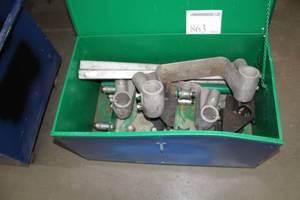 lot 863 image: Greenlee Bender Table 881  with Rolling Metal Job Site Box