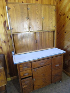 lot 1 image: Hoosier style antique cupboard with...