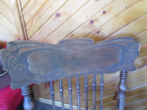 lot 18 image: Antique rocker, pressback with leat...
