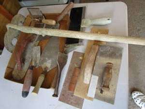 lot 148 image: Cement tools trowels, string line ...