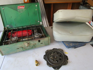 lot 166 image: Coleman camp stove, boat seat mount...